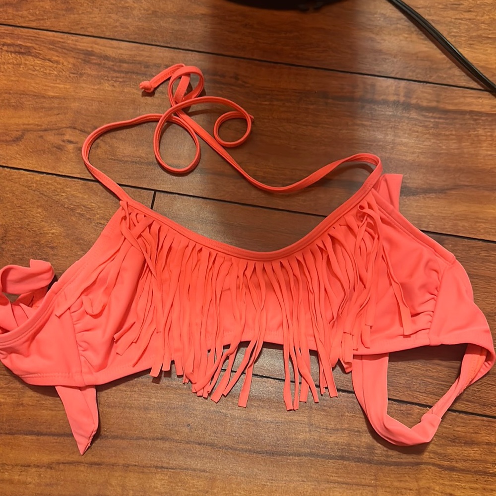 Xhilariation Fringe Coral Bikini Top